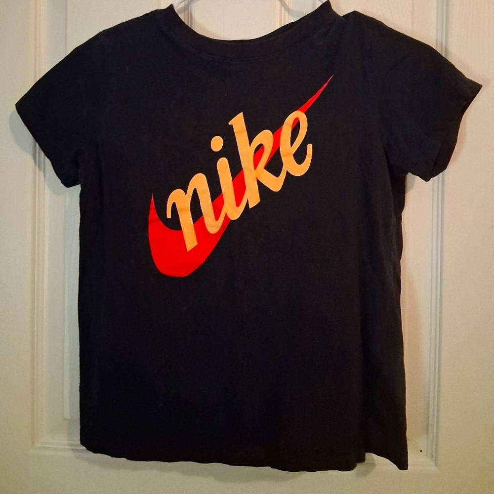 Nike Kids Black Tee with Red and Orange Logo